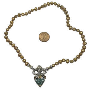 Barbara Bixby 925 & 18K Topaz Pearl Citrine Enamel Pendant Necklace 34.6g